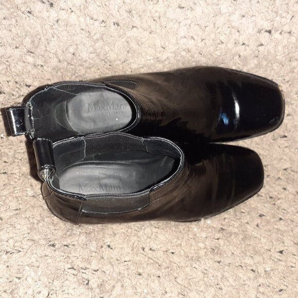 MAXMARA-Black Patent Leather Ankle Boots-Pull-On-Sz 36/6-Excellent - Picture 6 of 8